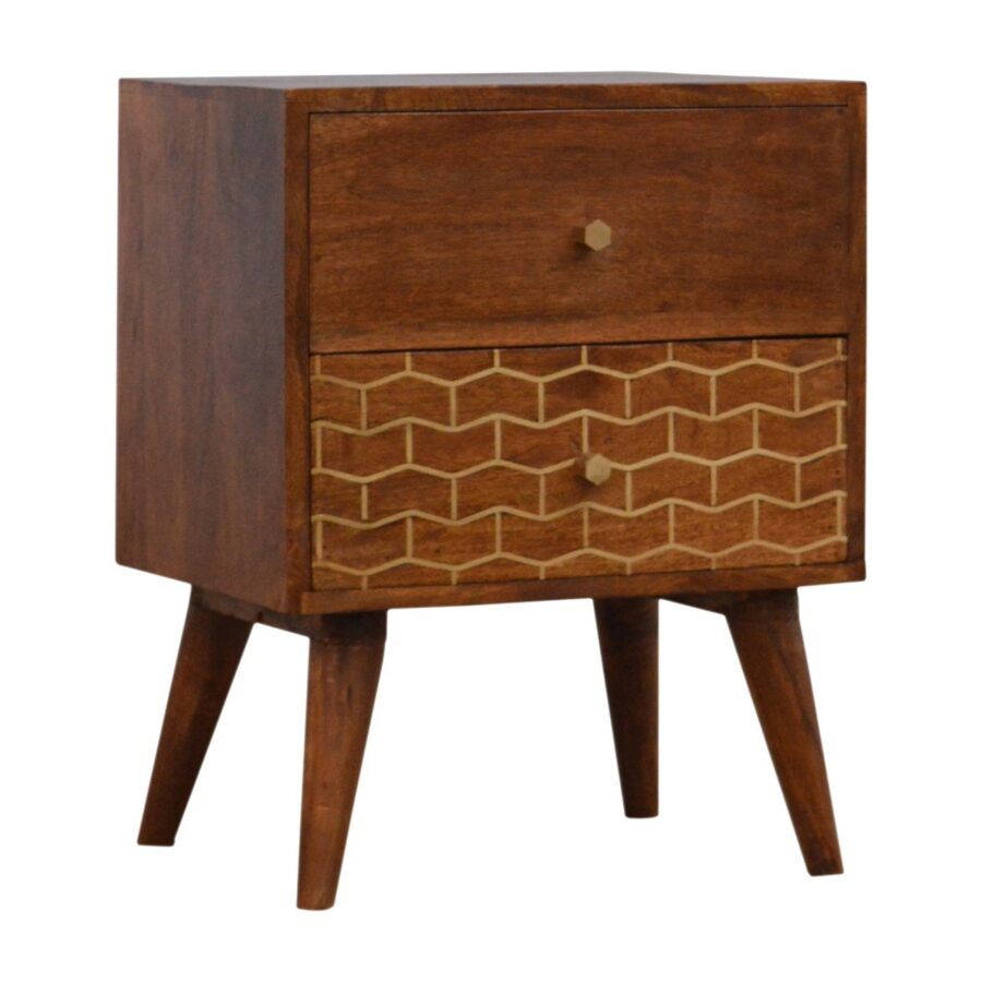 Gold Art Pattern 2 Drawer Bedside - Image 4