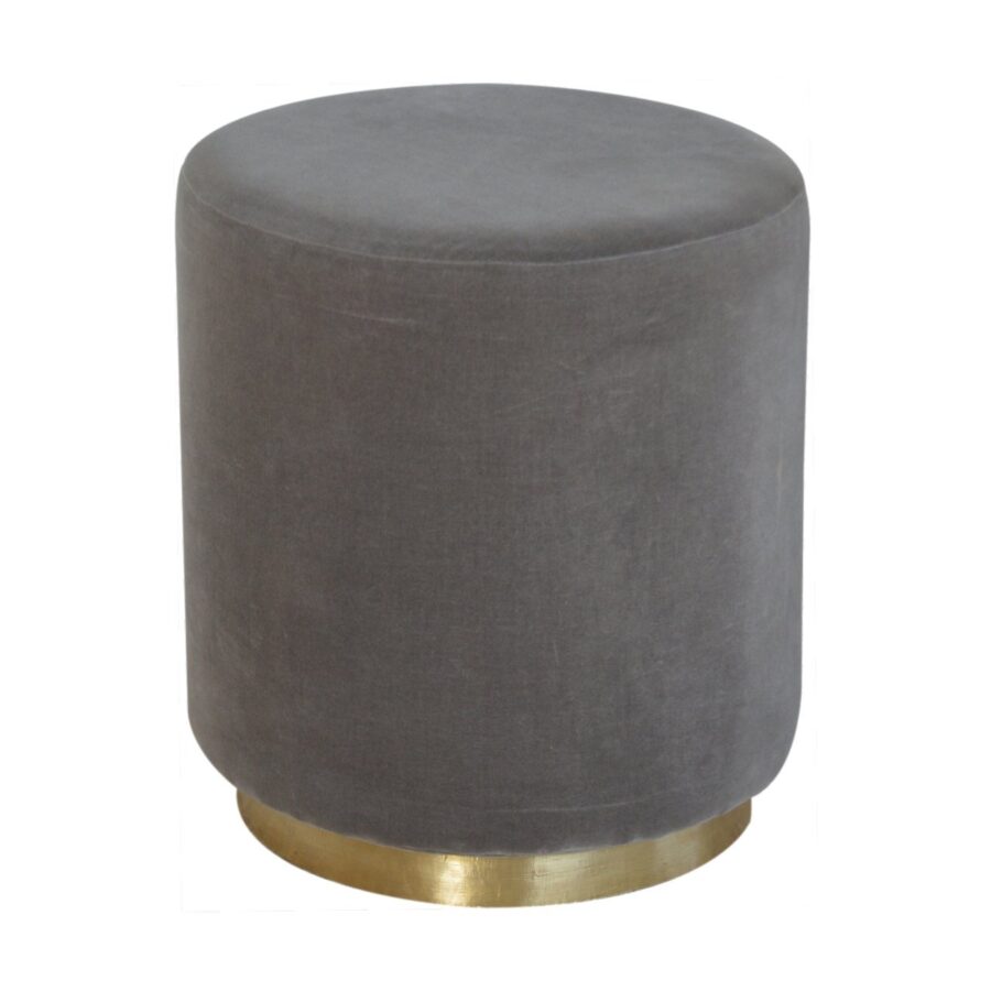 Gold Base Grey Velvet Footstool - Image 2