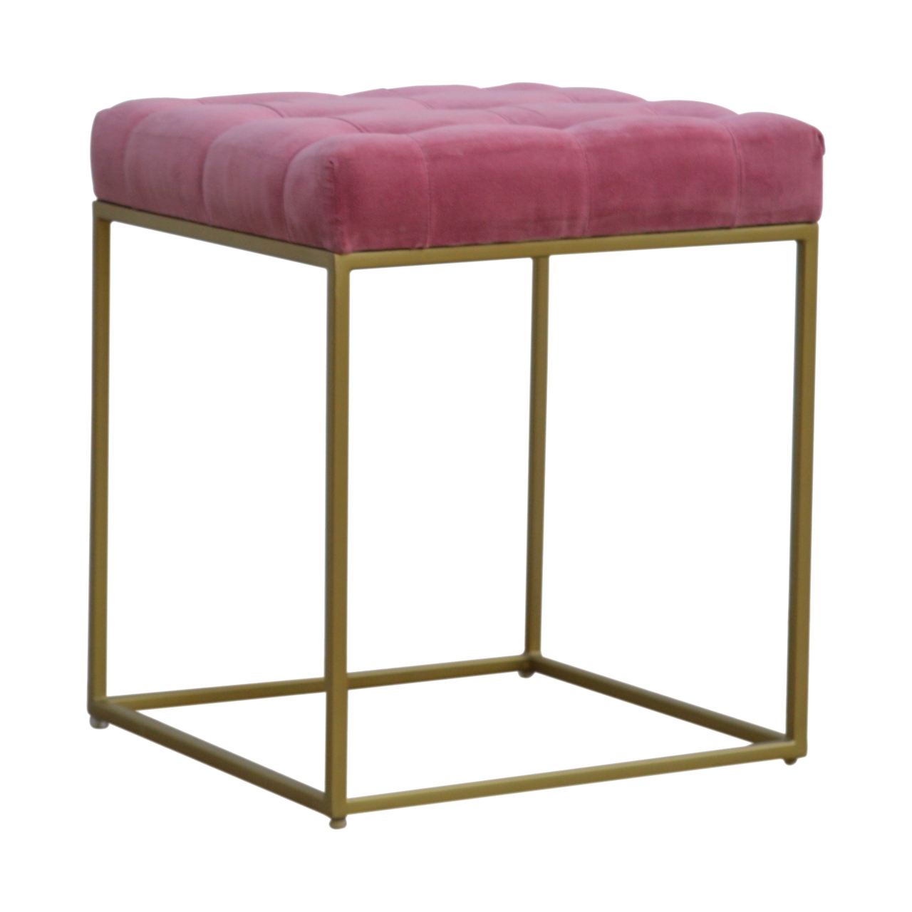 Pink Velvet Gold Base Footstool - Image 3