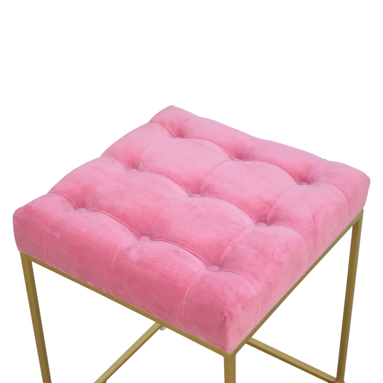 Pink Velvet Gold Base Footstool - Image 6