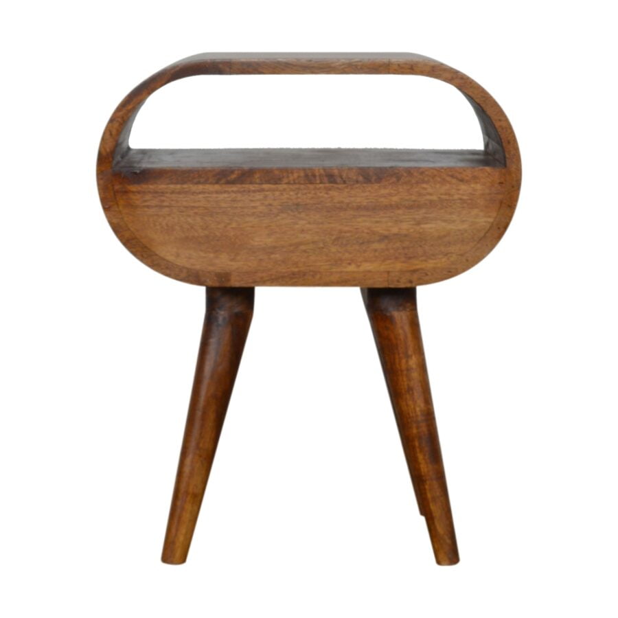 chestnut circular bedside with open slot