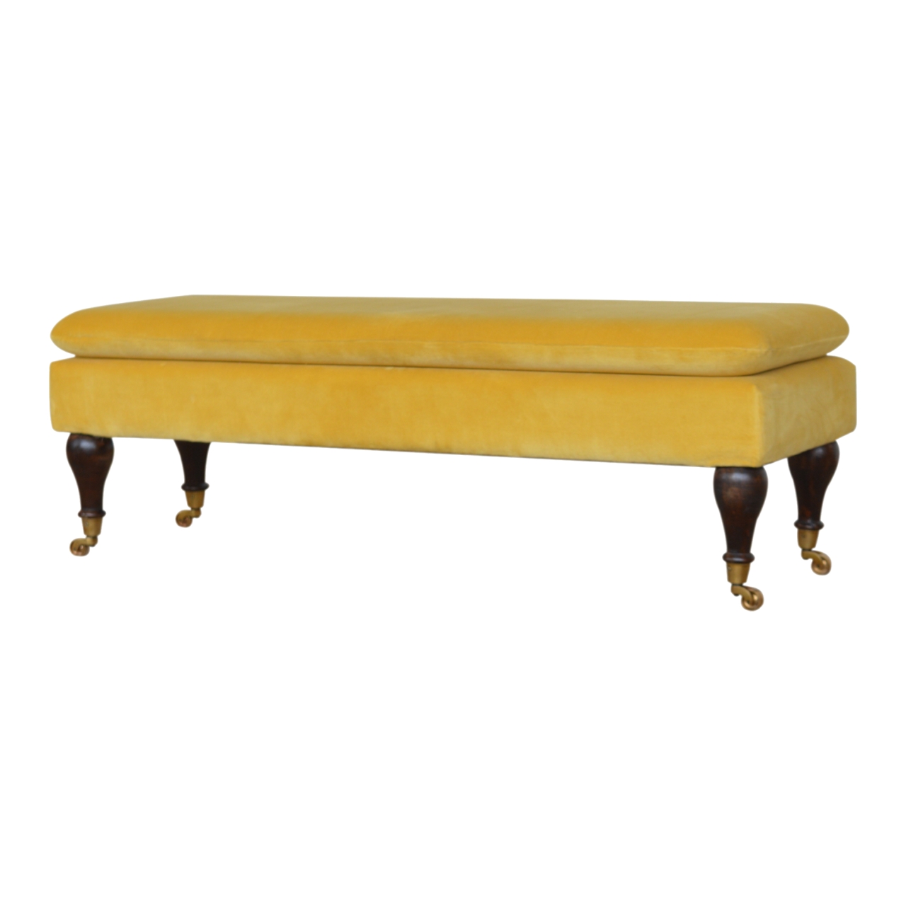 Mustard Velvet Castor Bench - Image 3