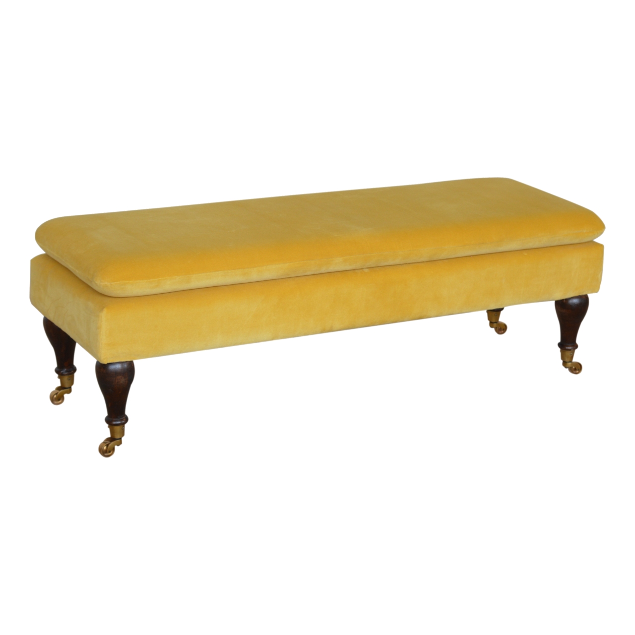 Mustard Velvet Castor Bench - Image 4