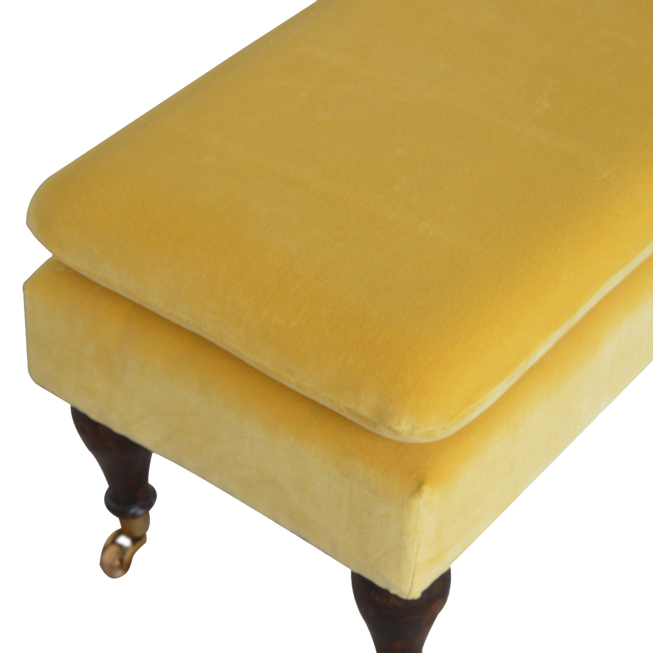 Mustard Velvet Castor Bench - Image 5