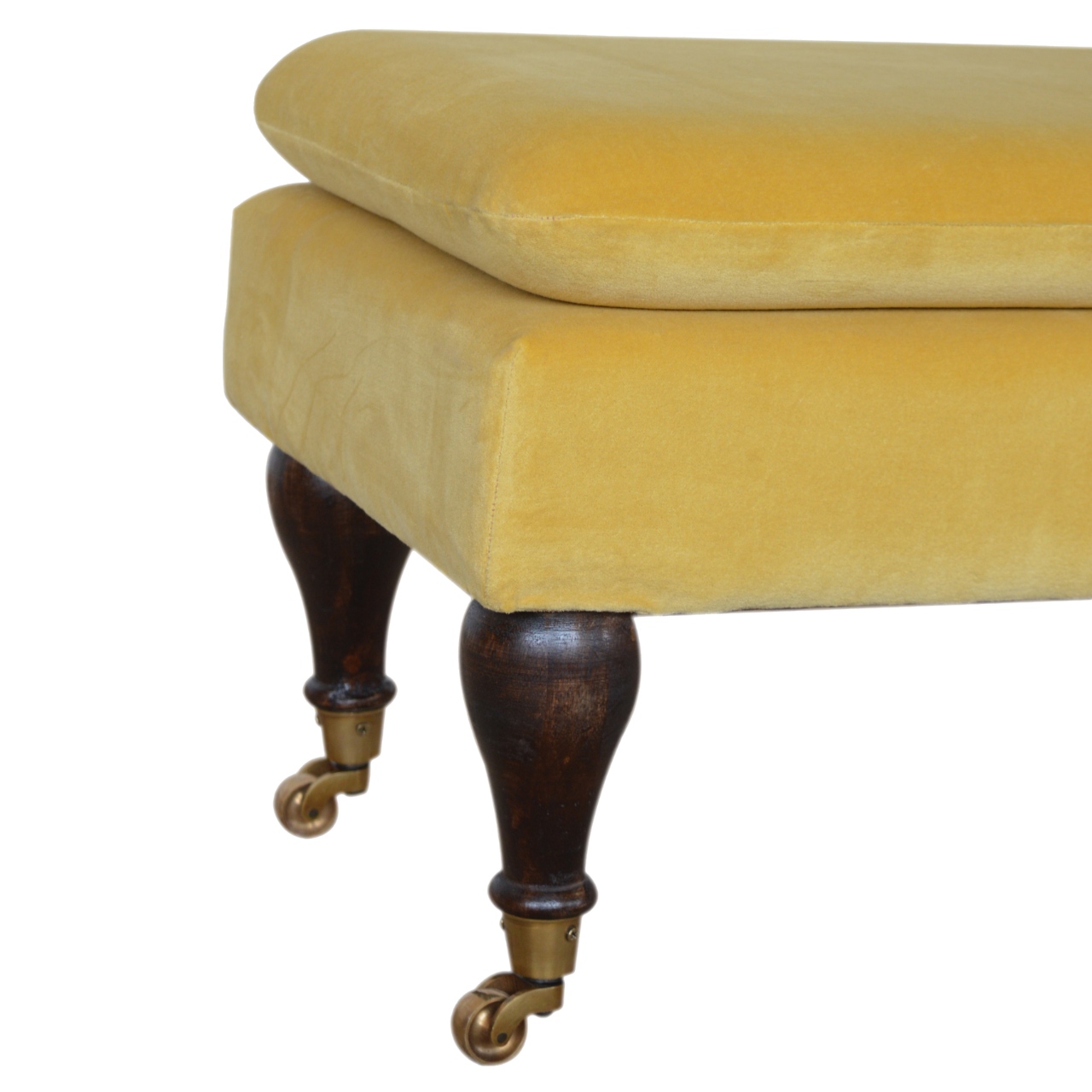 Mustard Velvet Castor Bench - Image 6