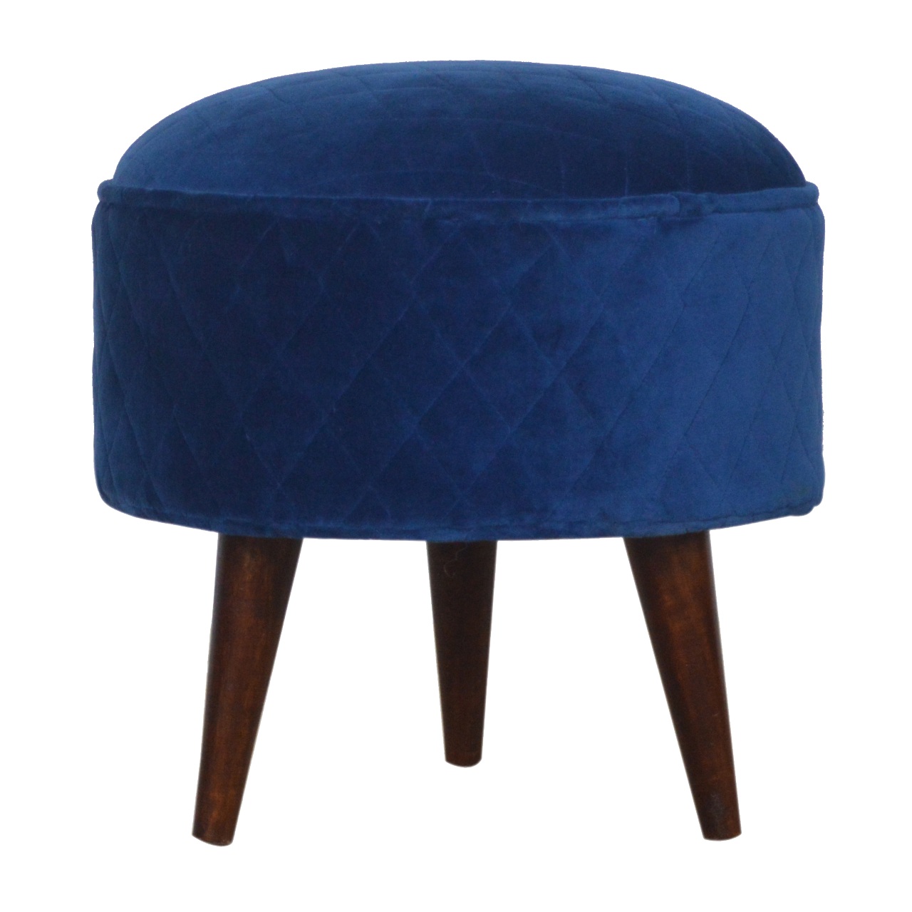 Quilted Blue Velvet Footstool - Image 3