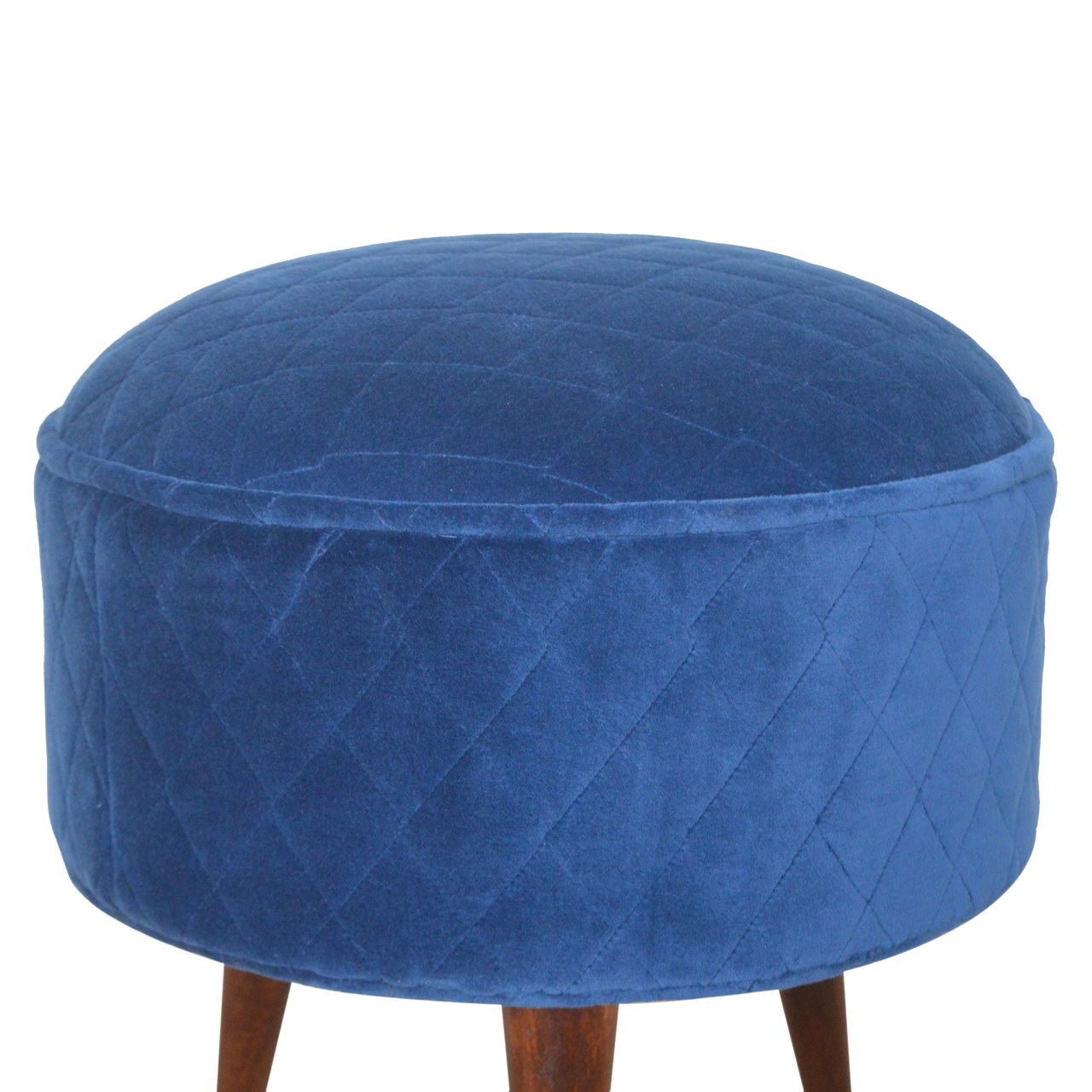 Quilted Blue Velvet Footstool - Image 7