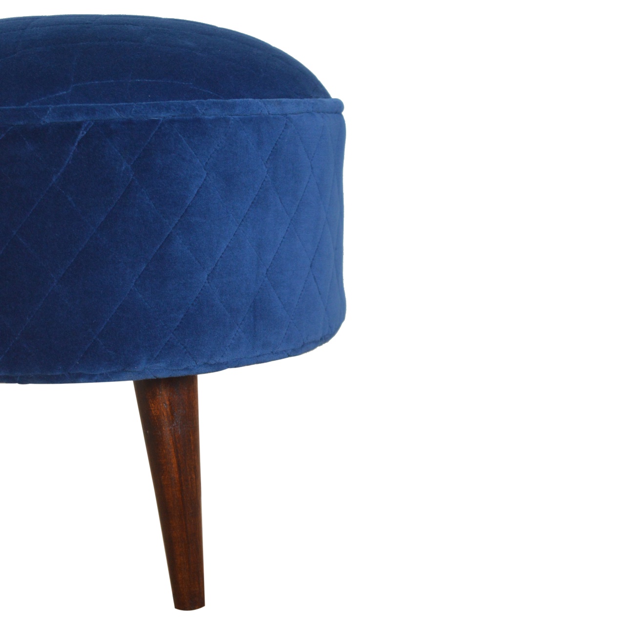 Quilted Blue Velvet Footstool - Image 8