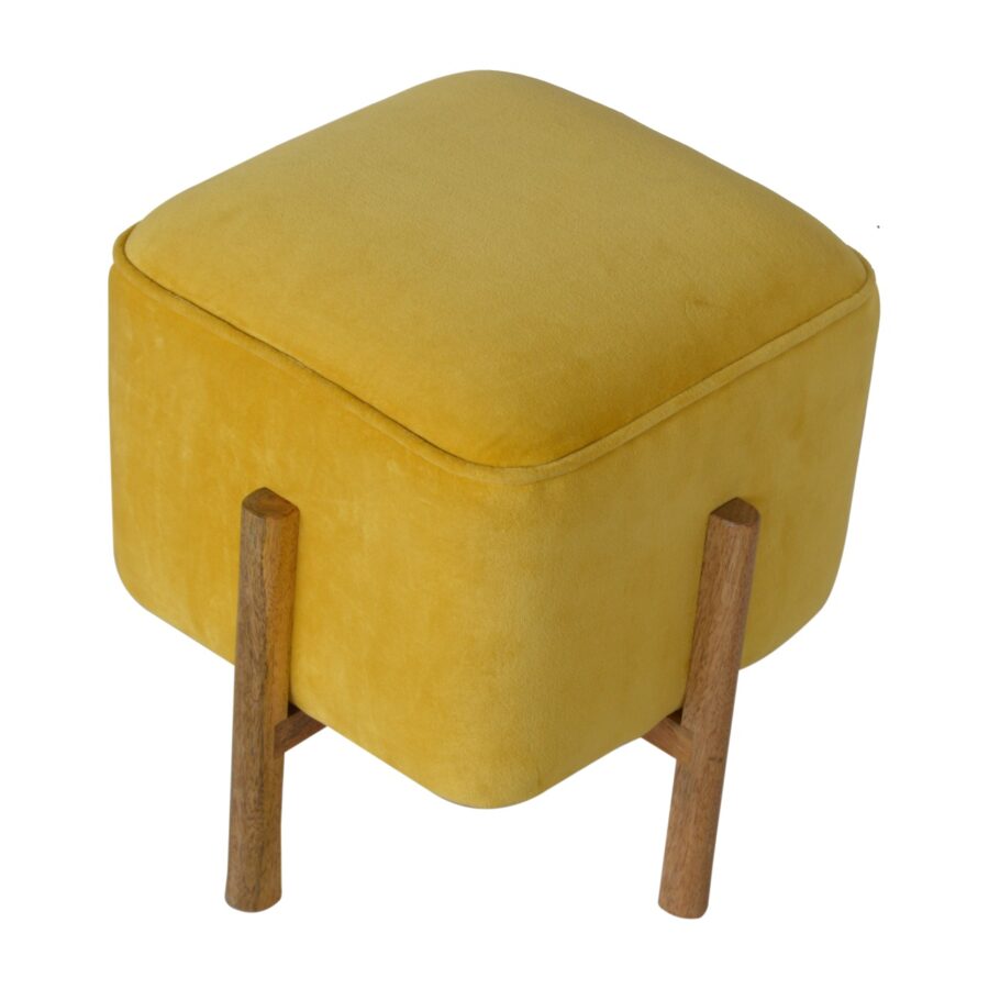 Mustard Velvet Solid Footstool - Image 4