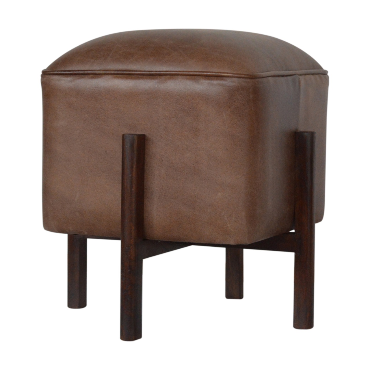 Brown Solid Leather Footstool - Image 3