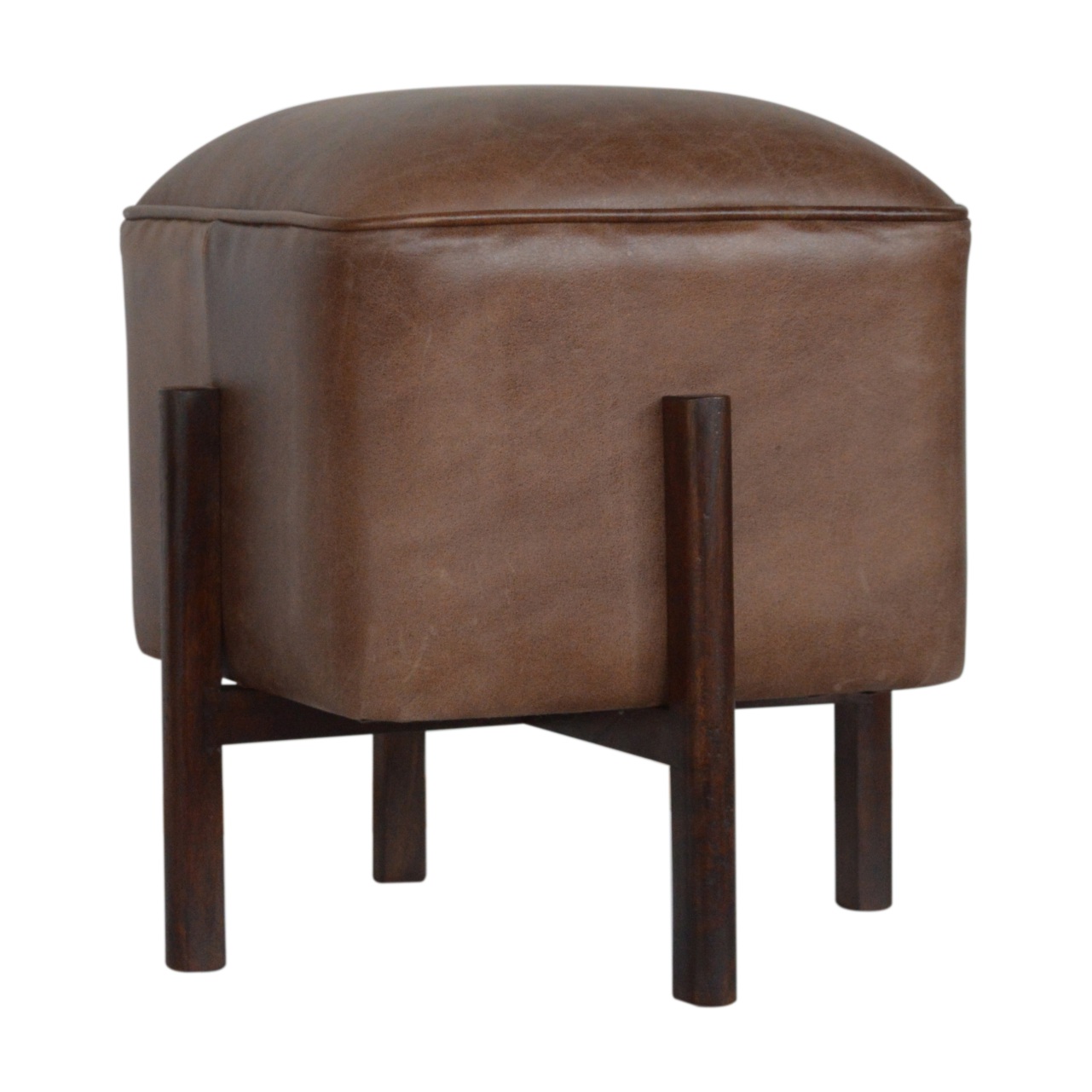 Brown Solid Leather Footstool - Image 8