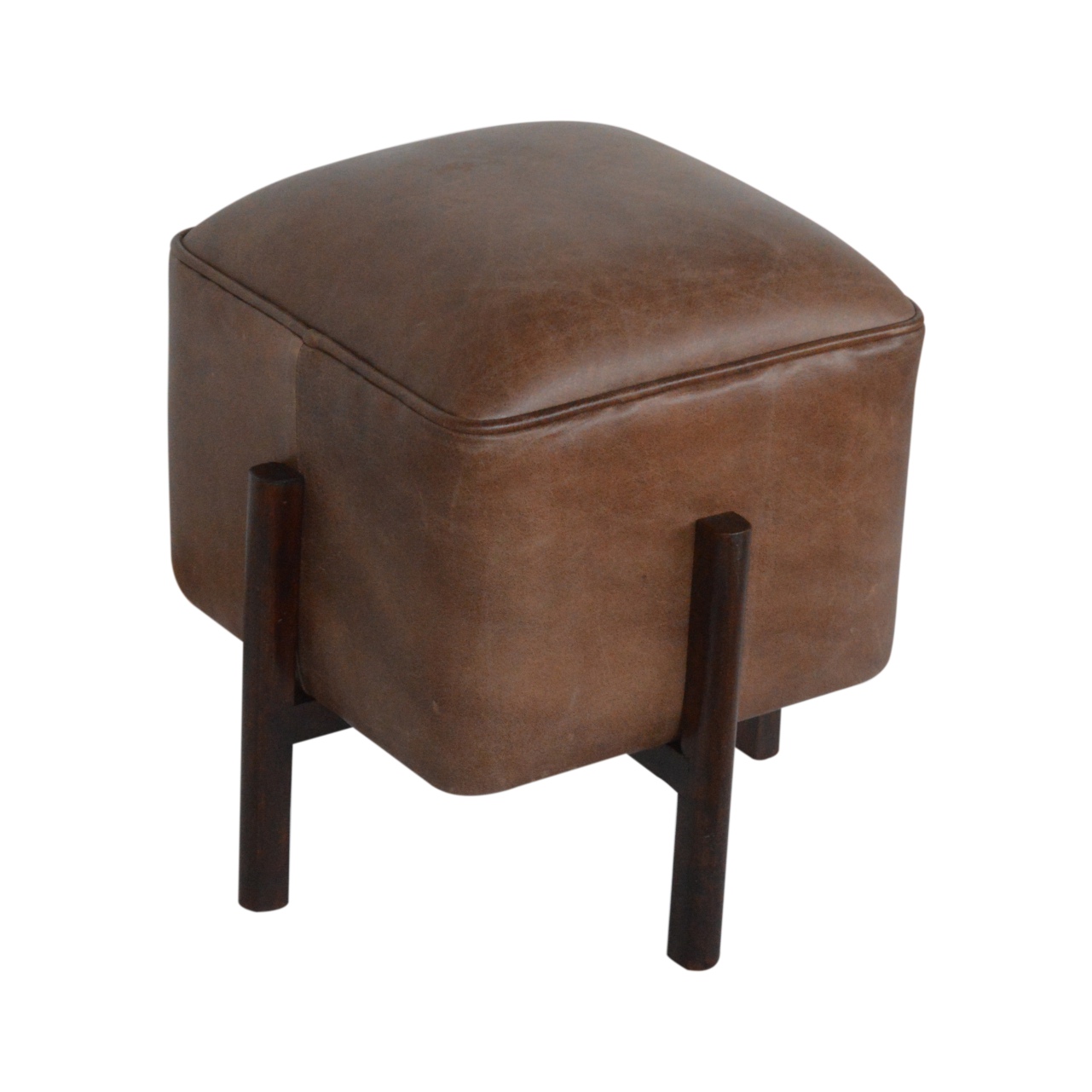 Brown Solid Leather Footstool - Image 6