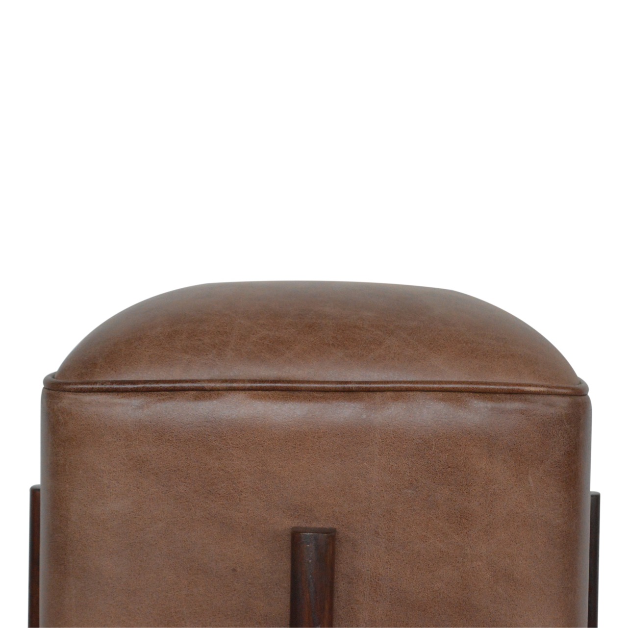Brown Solid Leather Footstool - Image 5