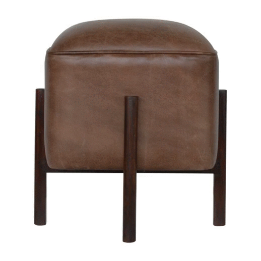 Brown Solid Leather Footstool - Image 2