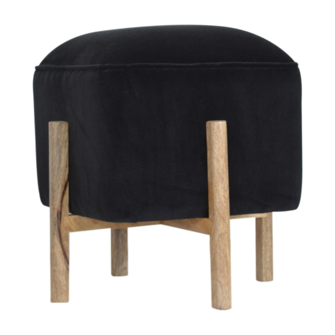 Black Velvet Solid Wood Footstool - Image 6