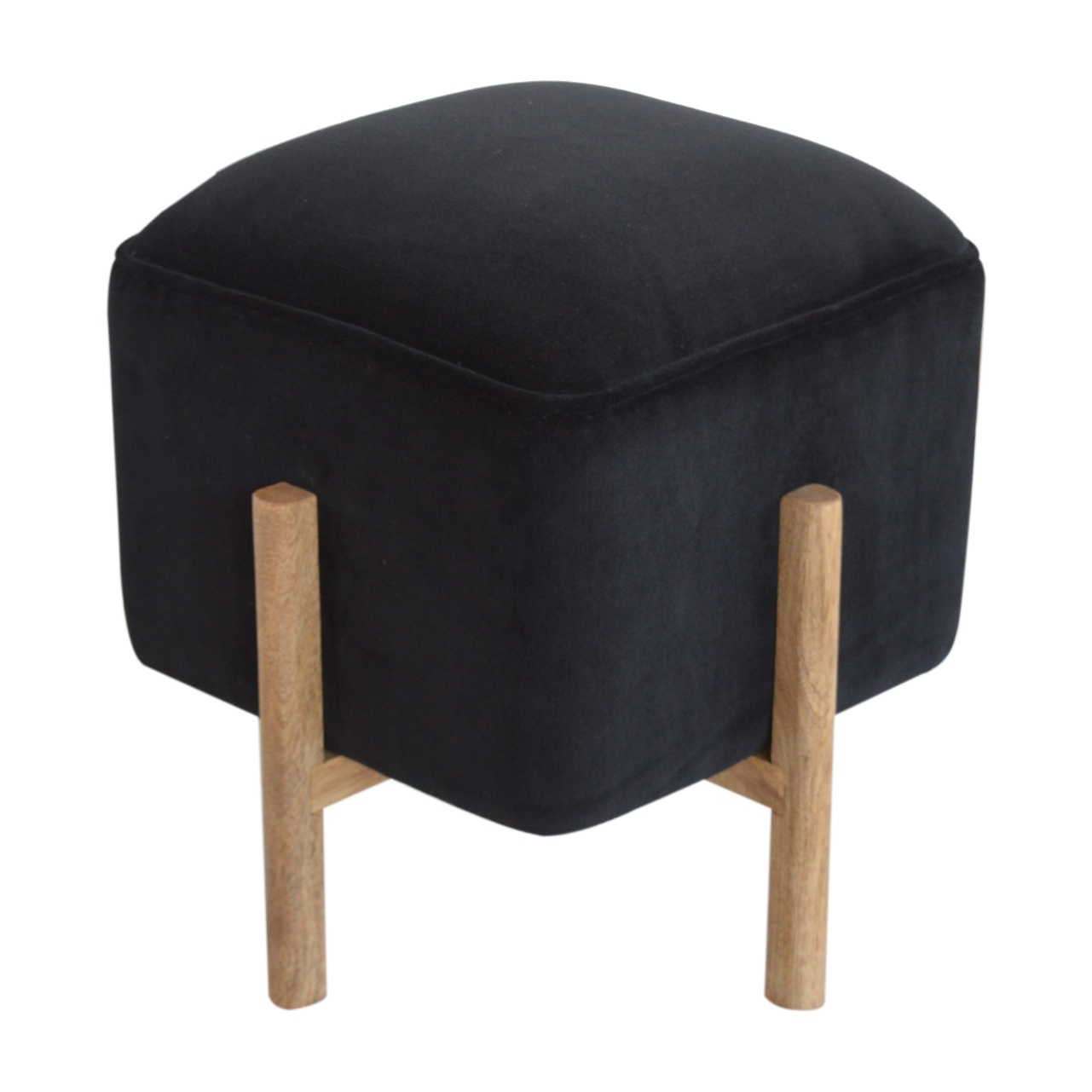 Black Velvet Solid Wood Footstool - Image 2