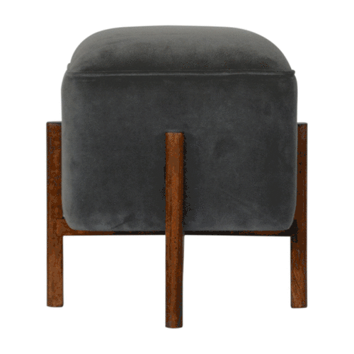Solid Wood Grey Velvet Footstool - Image 10