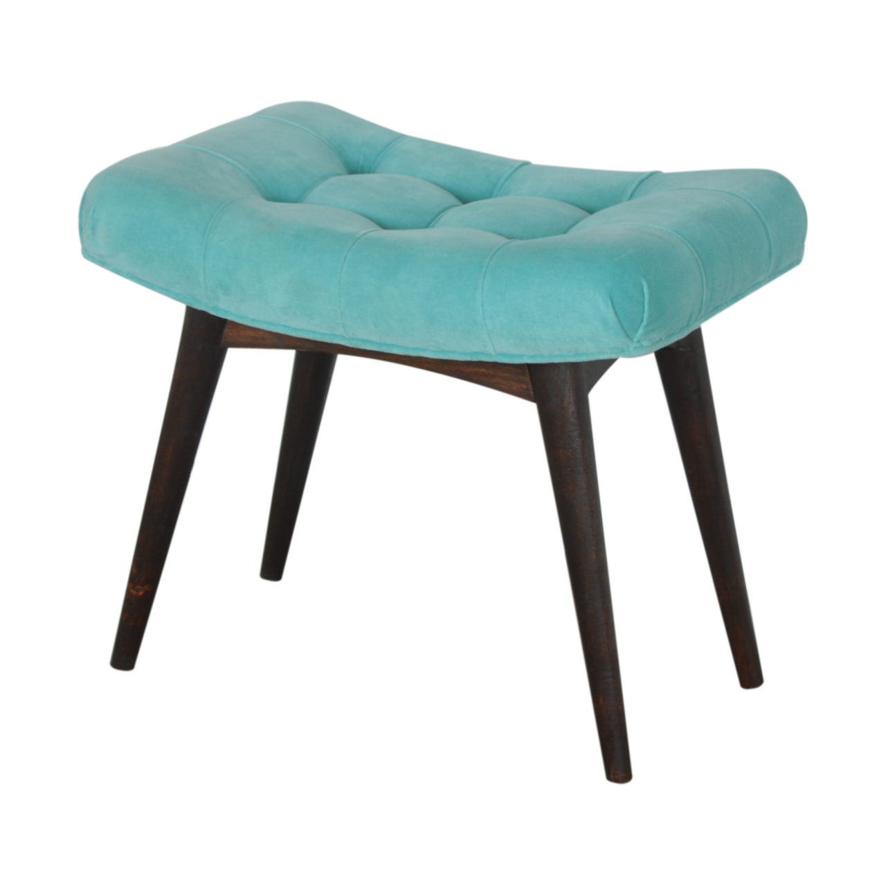 Aqua Cotton Velvet Curved Bench - Image 6
