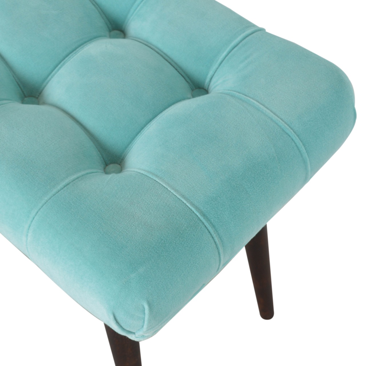 Aqua Cotton Velvet Curved Bench - Image 4