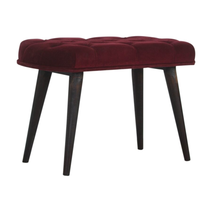 Wine Red Velvet Deep Button Bench - Image 4