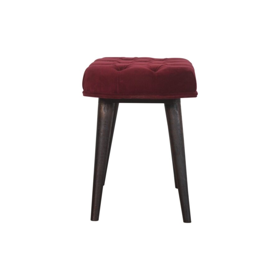 Wine Red Velvet Deep Button Bench - Image 10