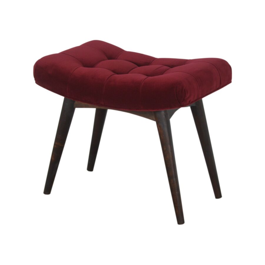 Wine Red Cotton Velvet Curved Bench - Image 4