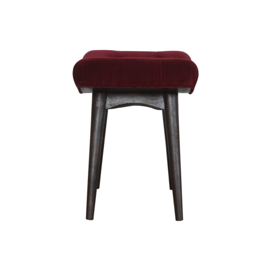 Wine Red Cotton Velvet Curved Bench - Image 8