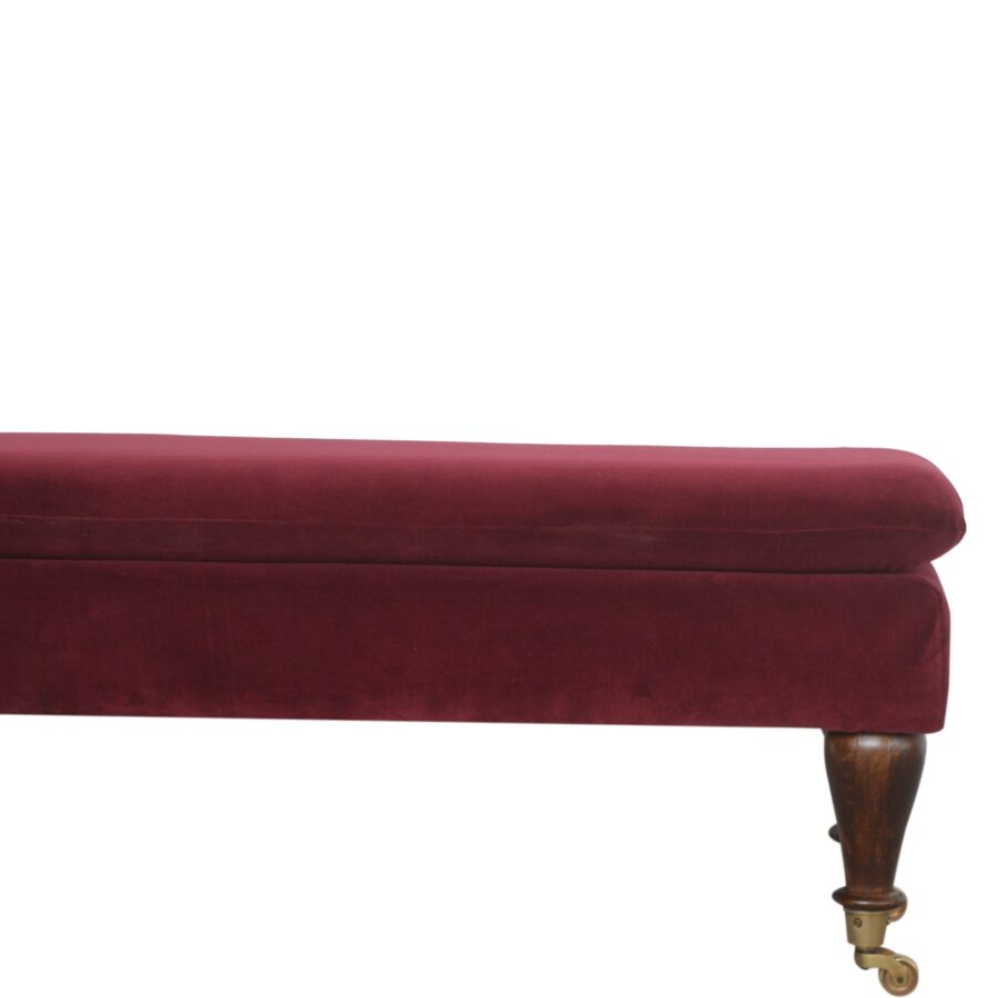 Wine Red Velvet Castor Bench - Image 5