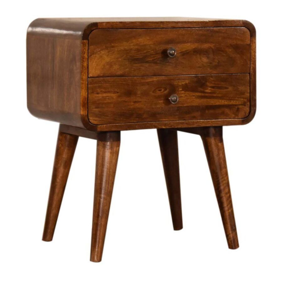 in1587 curved chestnut bedside with cable access