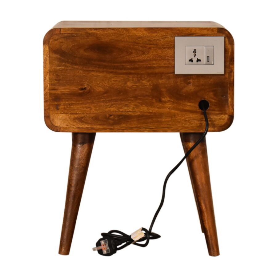 in1587 curved chestnut bedside with cable access