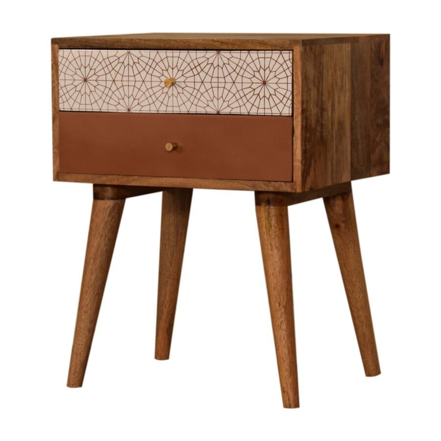in1594 brick red patterned bedside