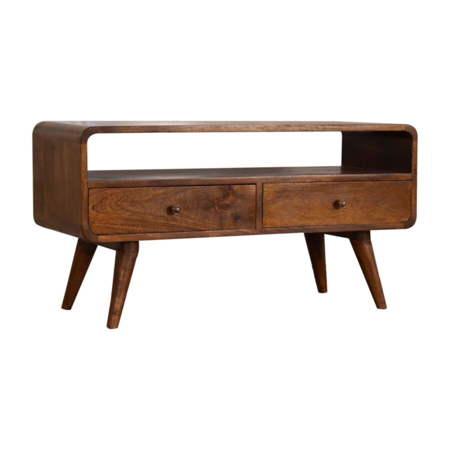 in1607 curved chestnut media unit with cable access