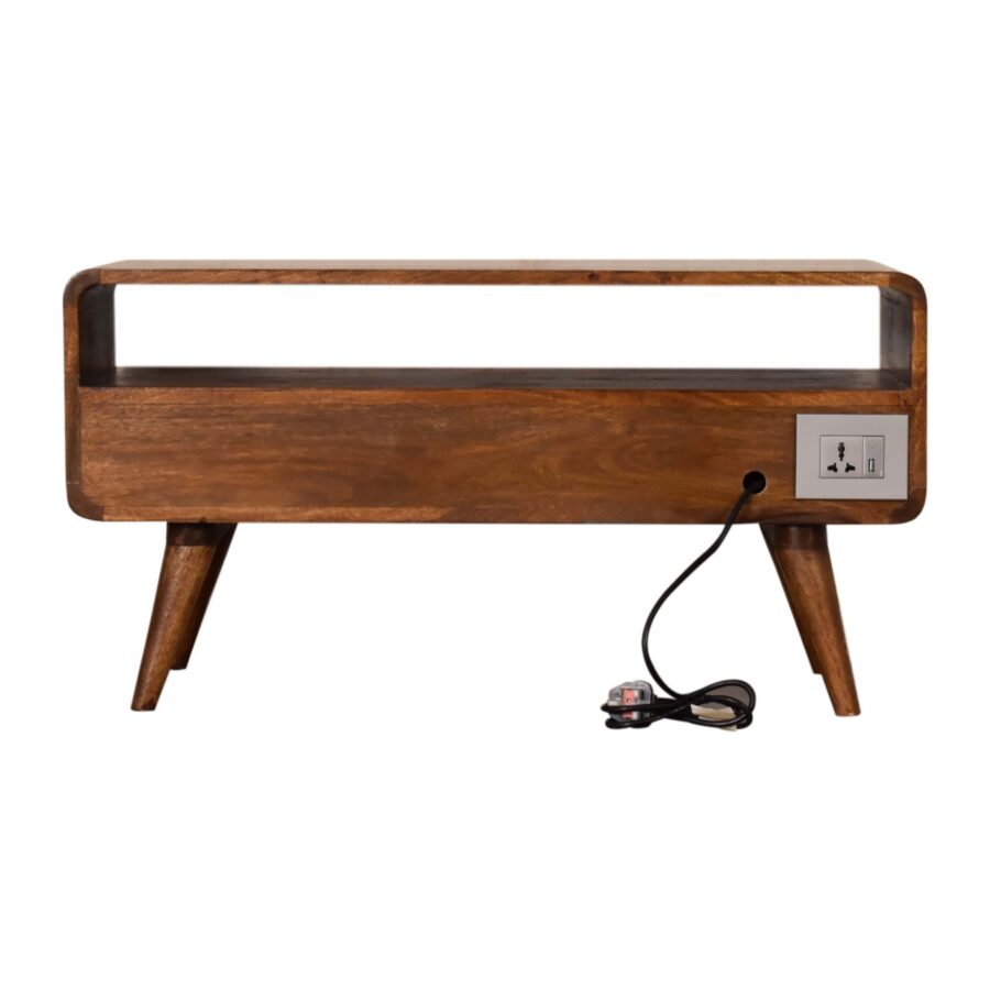in1607 curved chestnut media unit with cable access