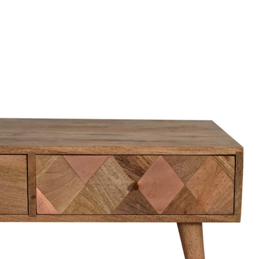 in1654 oak ish copper brass inlay coffee table
