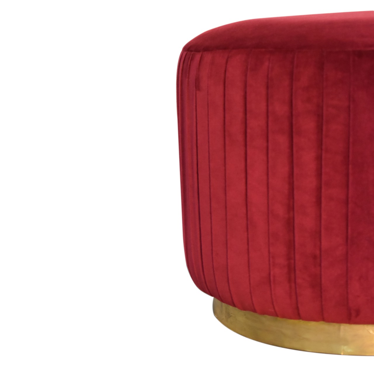 in1677 wine red cotton velvet pleated footstool with gold base