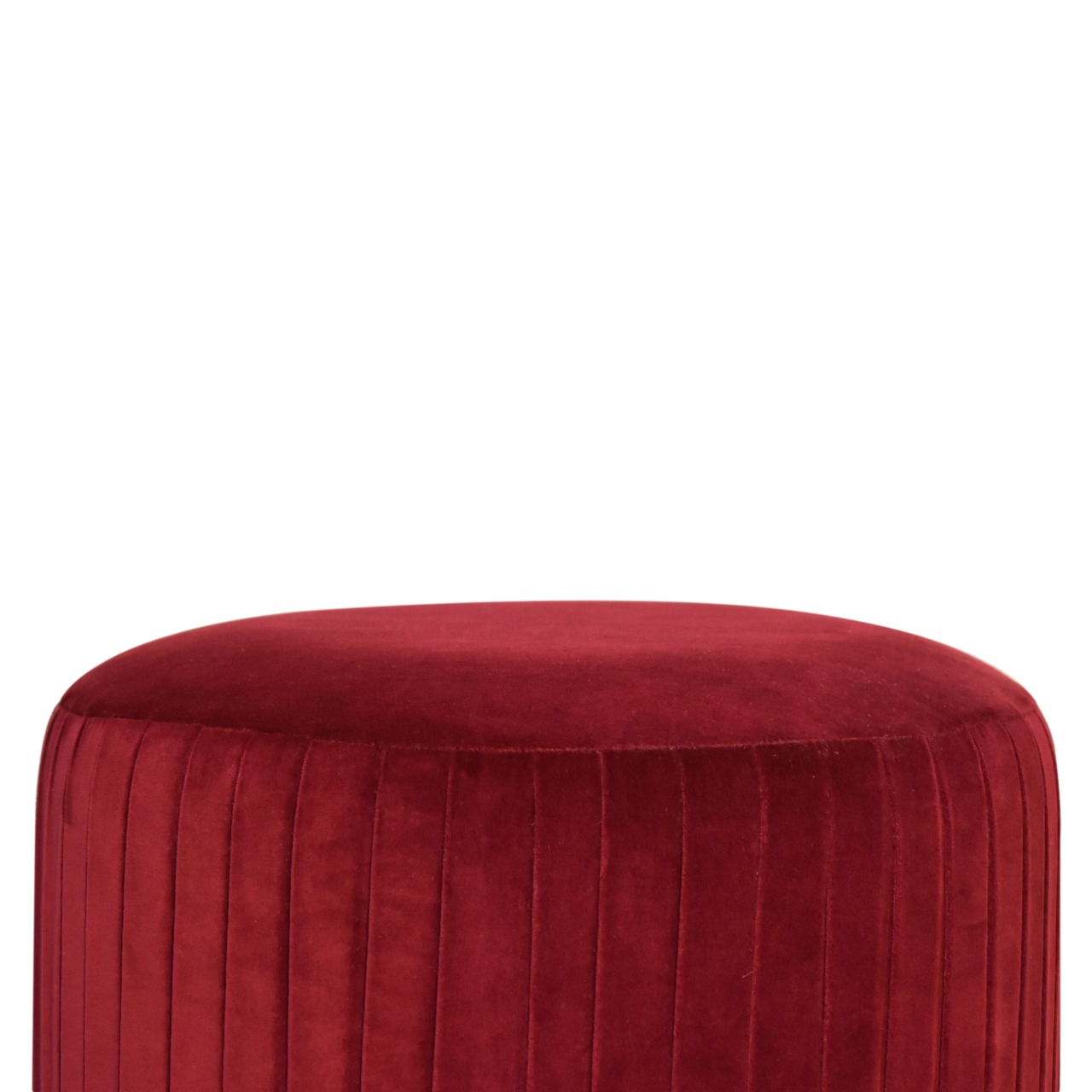 in1677 wine red cotton velvet pleated footstool with gold base