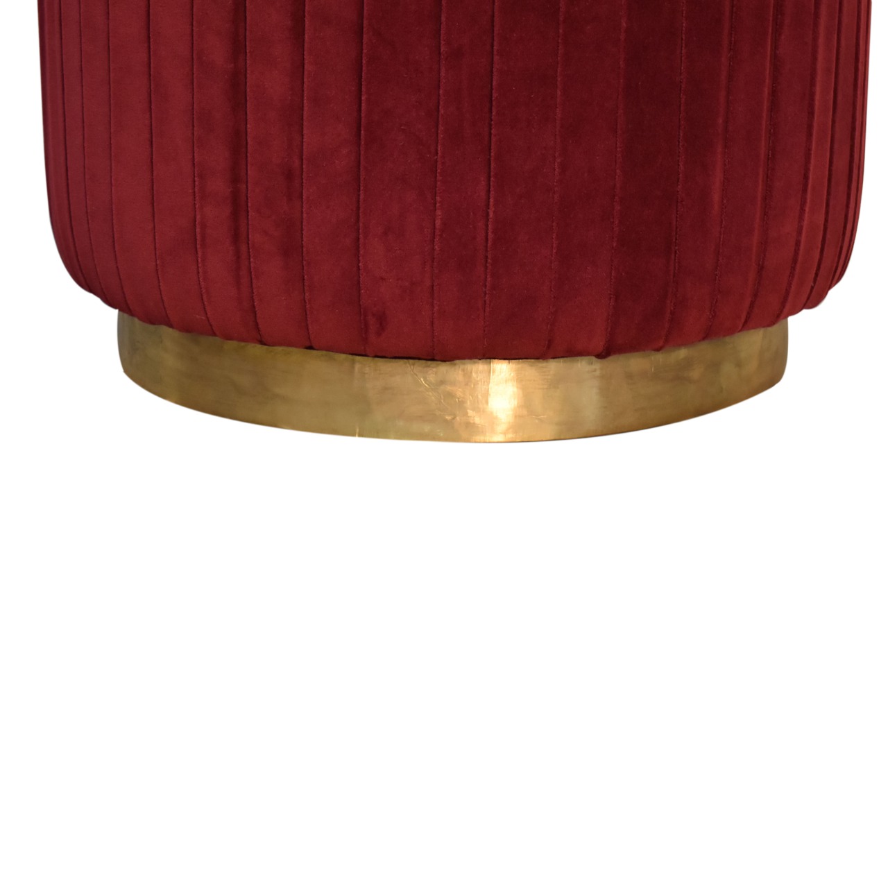 in1677 wine red cotton velvet pleated footstool with gold base