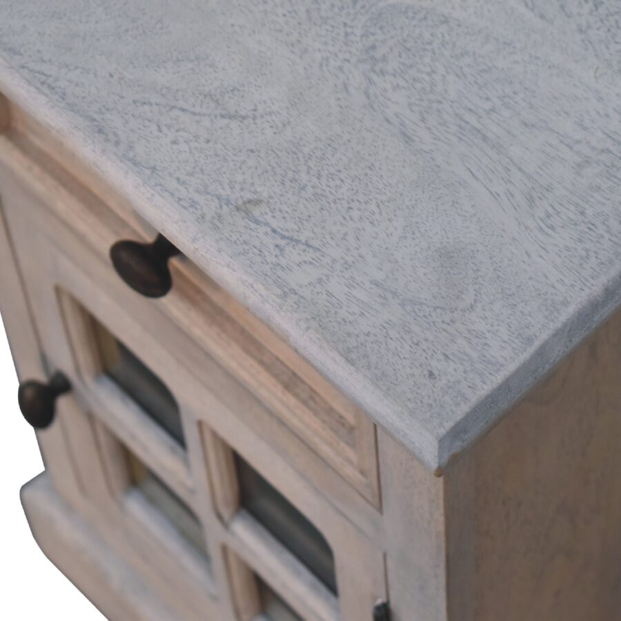 in2112 stone finish bedside with glazed door