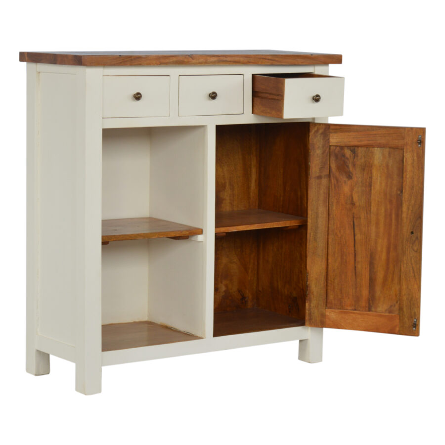 in213 2 toned kitchen unit with 3 drawer, 2 open shelves