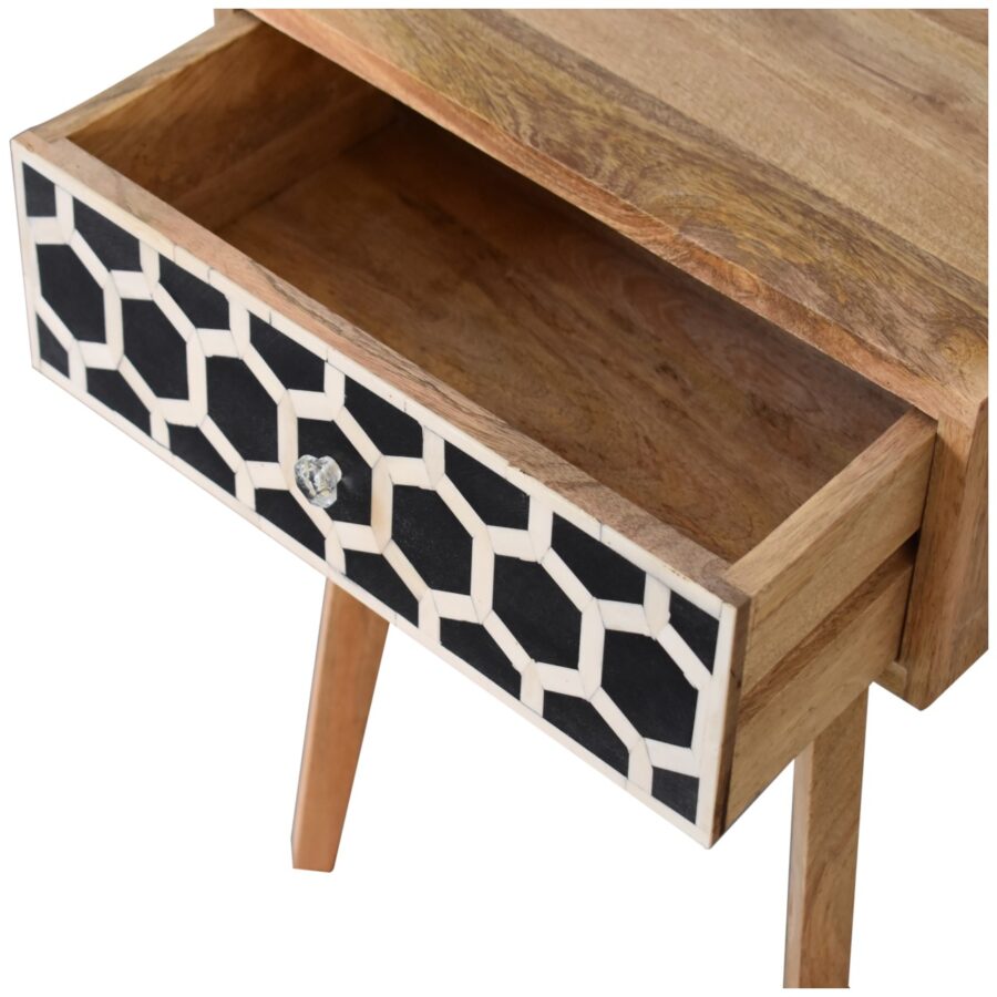 in2144 bone inlay bedside with tapered legs