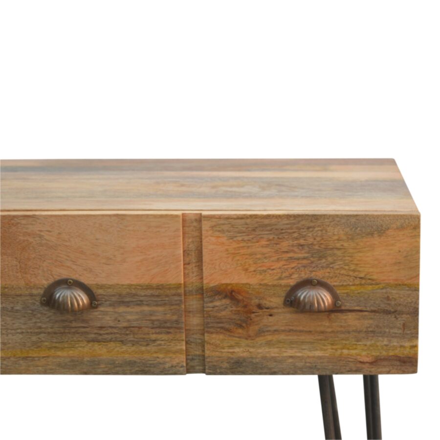 in236 solid wood 2 drawers console table with iron base