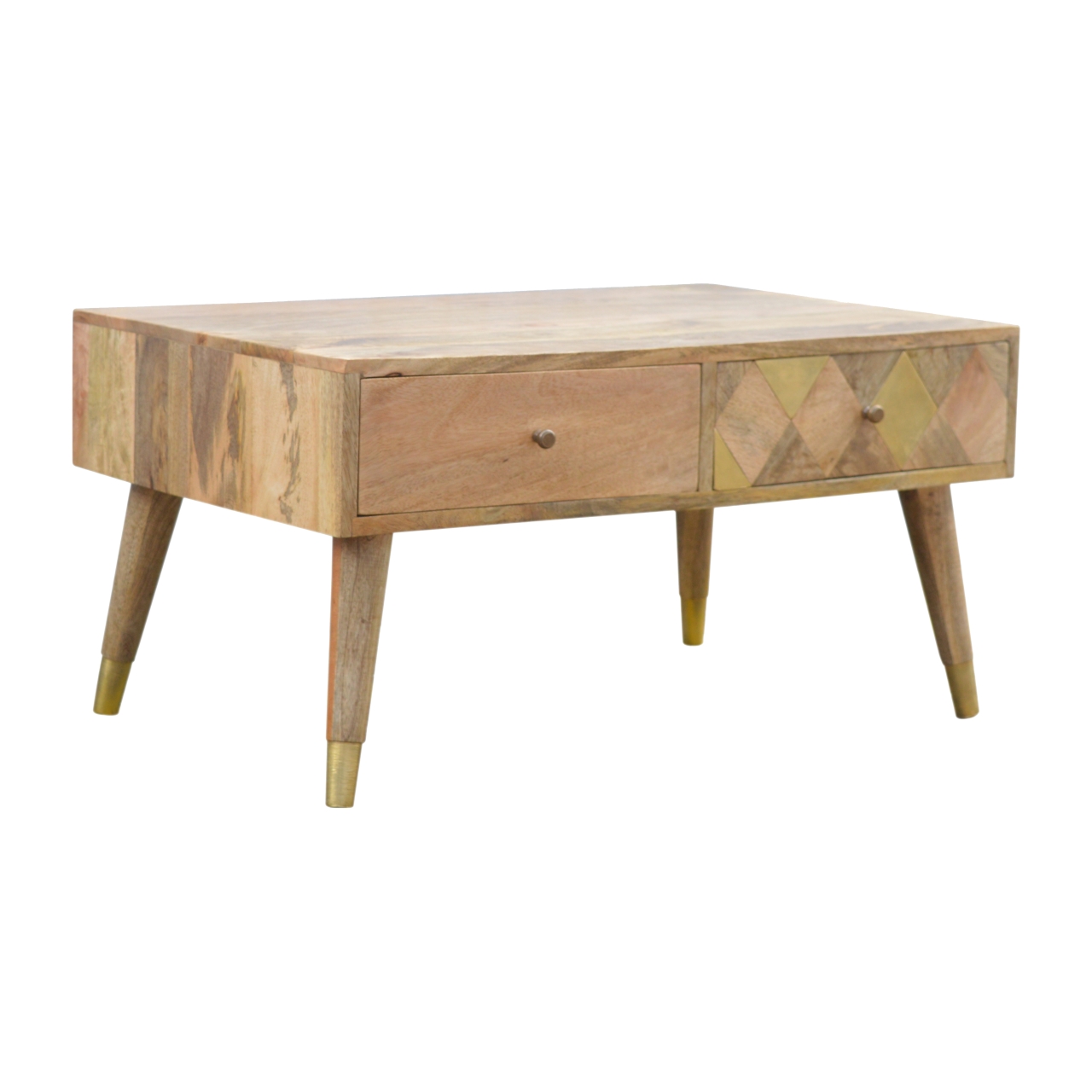 in377 oak ish gold brass inlay coffee table