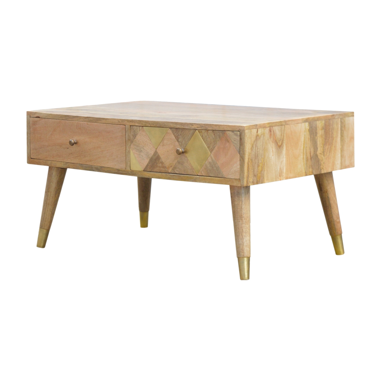 in377 oak ish gold brass inlay coffee table