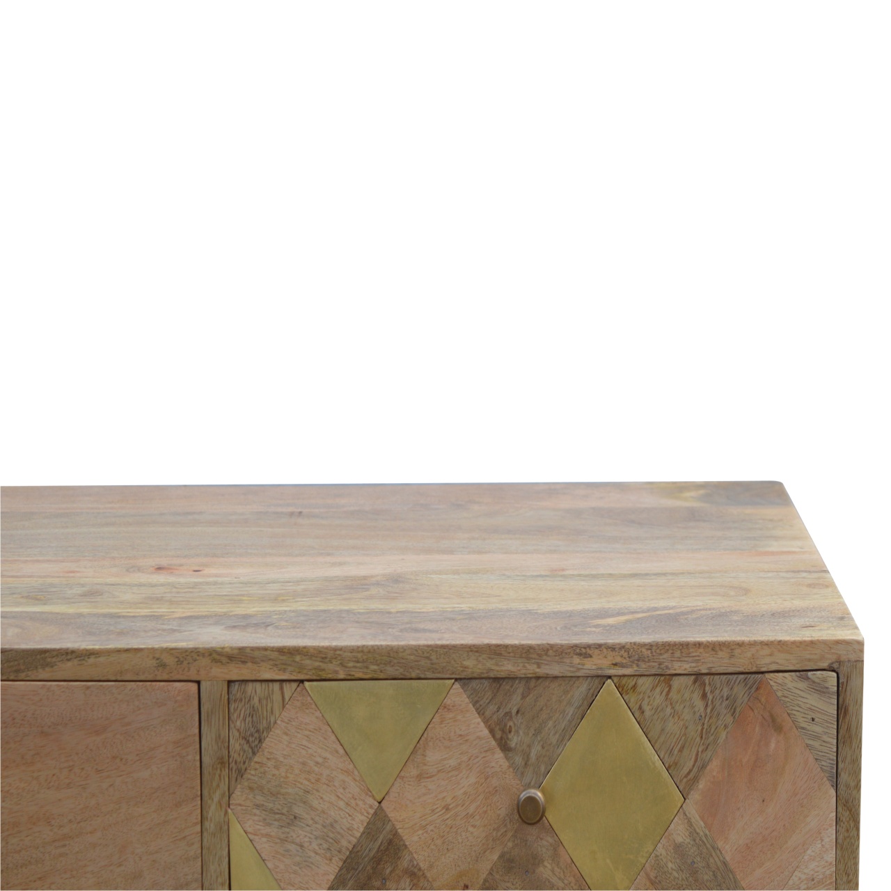 in377 oak ish gold brass inlay coffee table