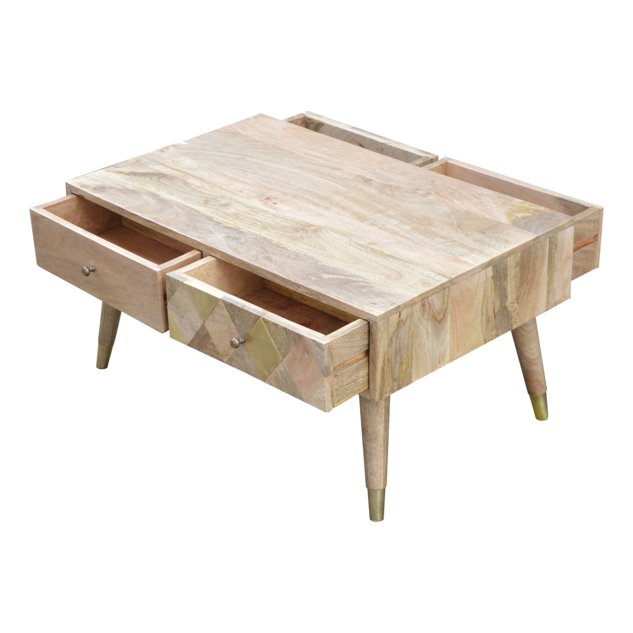 in377 oak ish gold brass inlay coffee table