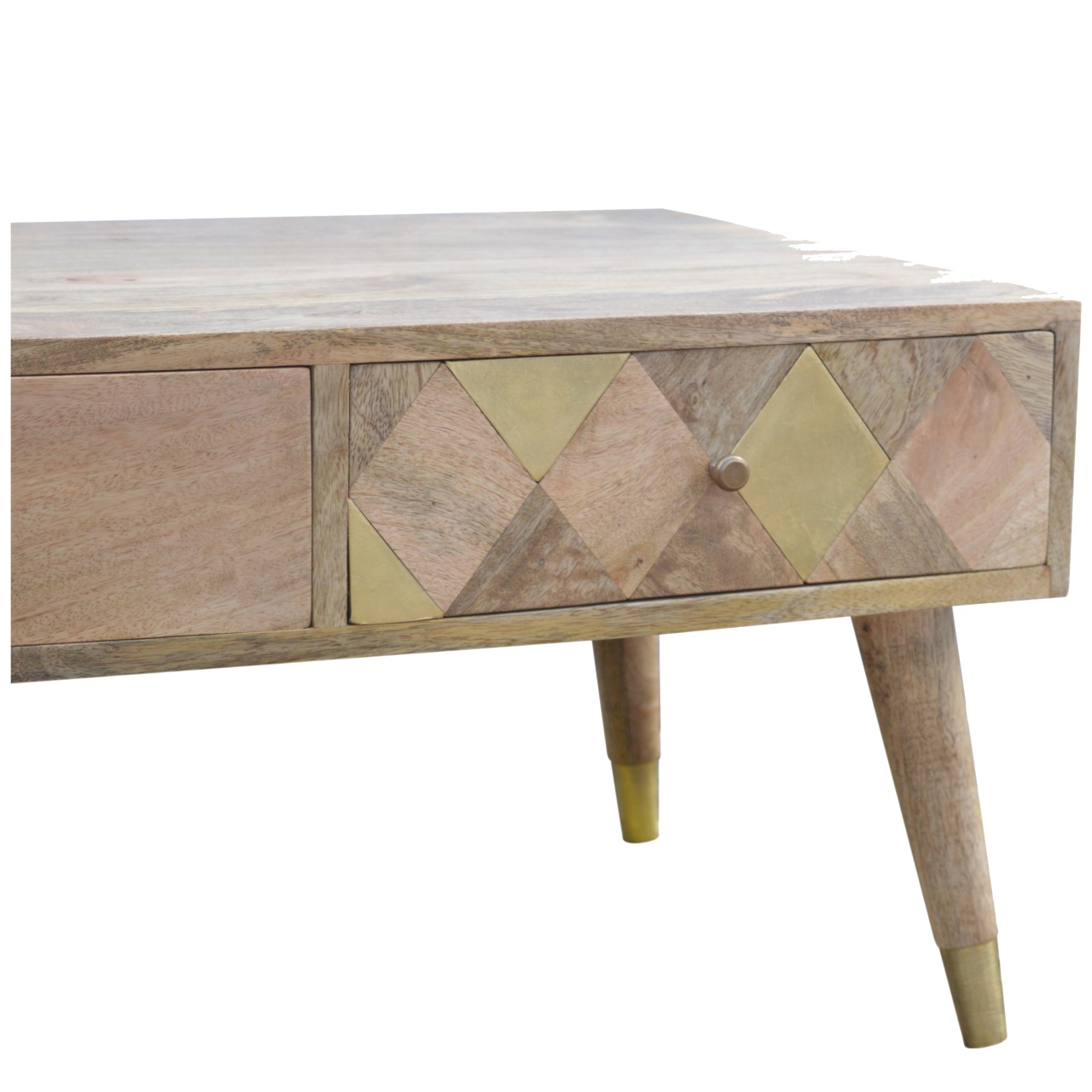 in377 oak ish gold brass inlay coffee table