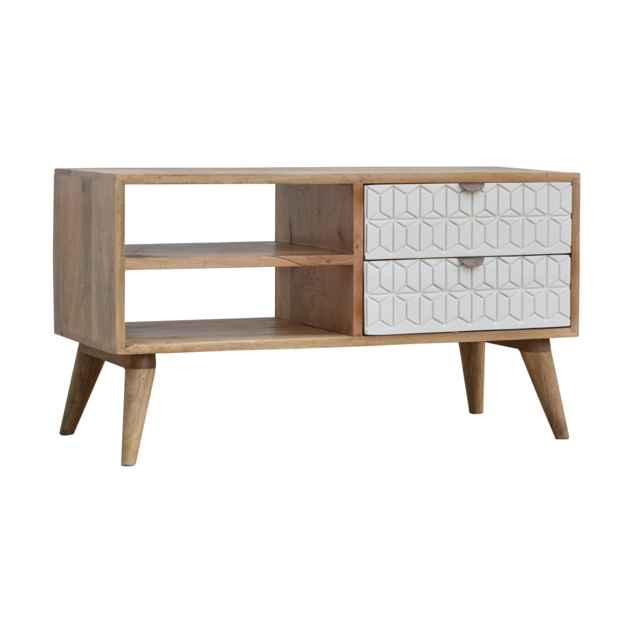 in447 sleek white carved media unit