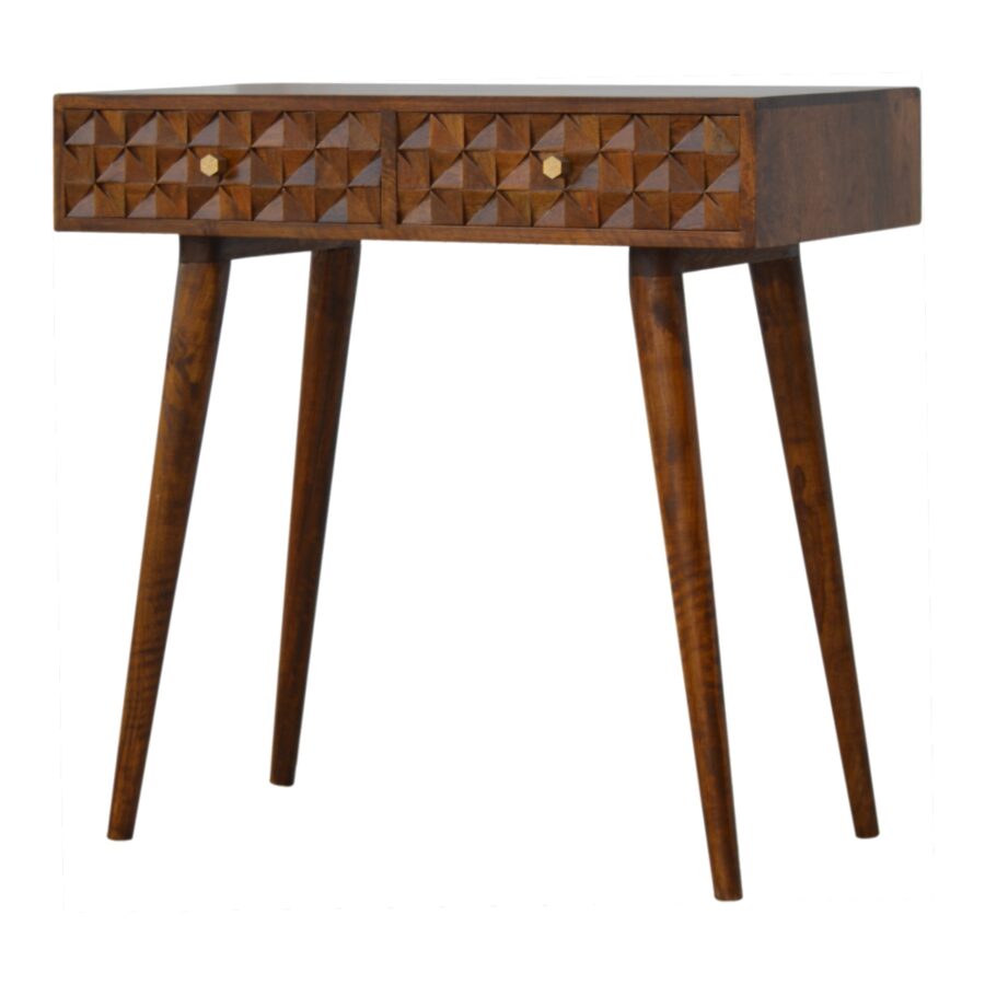 in788 chestnut diamond carved console table