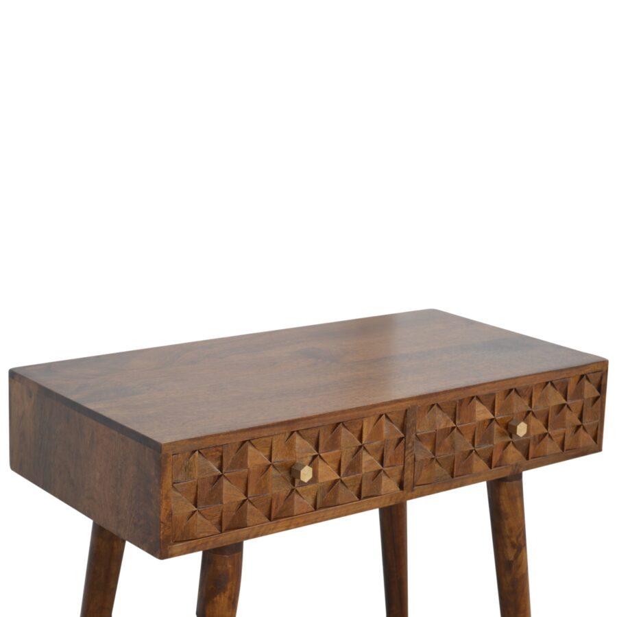 in788 chestnut diamond carved console table