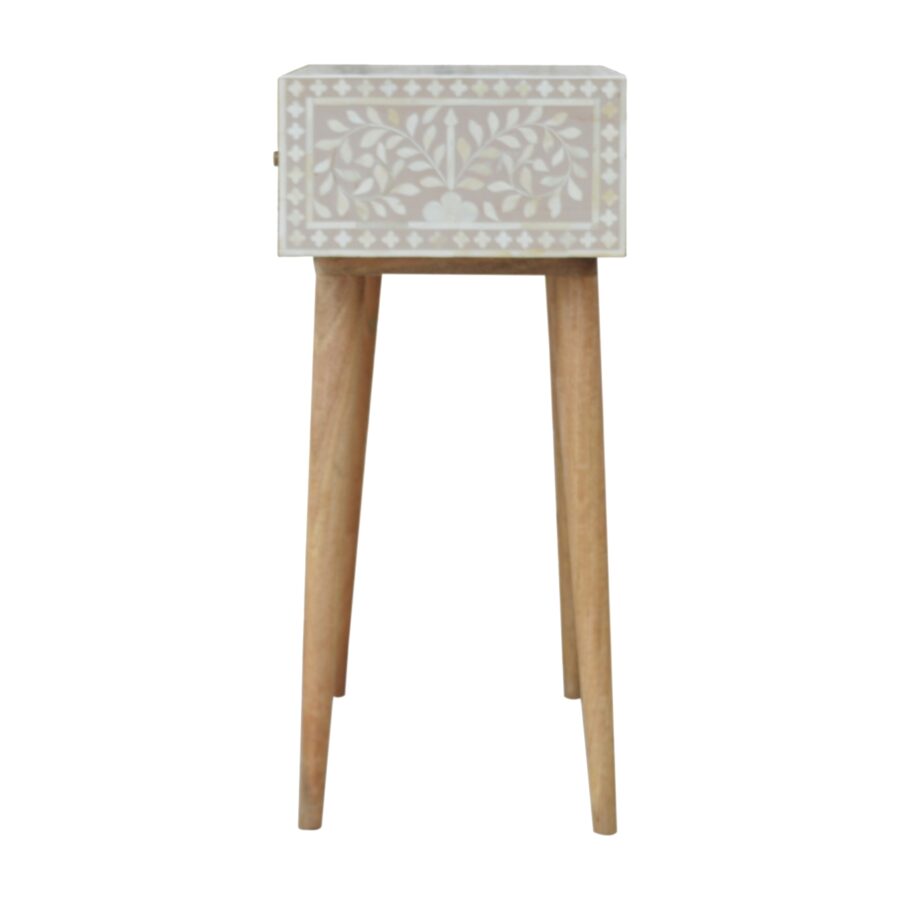 in961 light taupe floral bone inlay console table